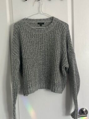 Dynamite Grey Ribbed Knit Crewneck Sweater